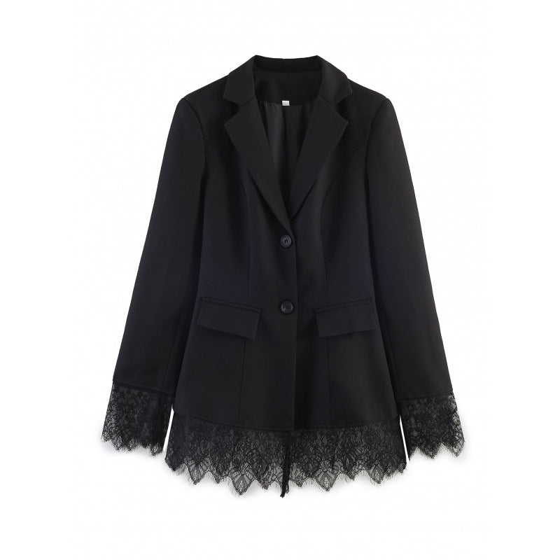 Damen taillierter Blazer mit Spitzenbesatz und ausgestelltem Saum Nord Taschen