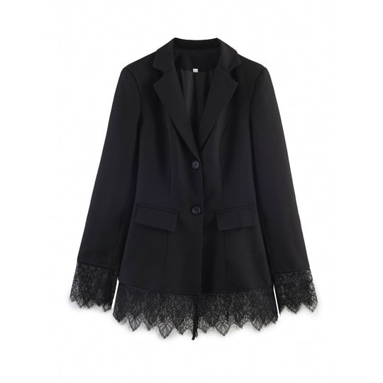 Damen taillierter Blazer mit Spitzenbesatz und ausgestelltem Saum Nord Taschen