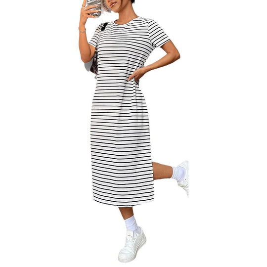 Damen Streifen-Maxikleid aus weichem Jersey
