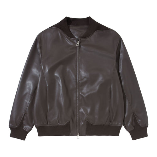 Herren Glattleder‑Bomberjacke mit nahtverdeckter Front und elastischen Rippenbündchen Nord Taschen