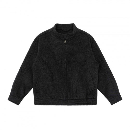 [Unisex] Boxy Wollmix-Zipjacke im Overshirt‑Stil mit kurzem Stehkragen Nord Taschen