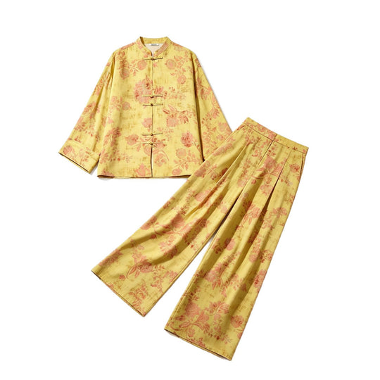 Damen Hochtaillierte Palazzo-Hose mit floralem Jacquardmuster Nord Taschen