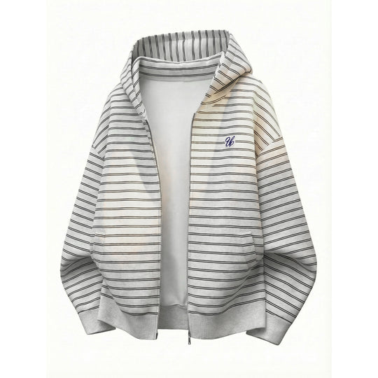 Unisex Kapuzen-Sweatjacke mit Reißverschluss und feinen Querstreifen Nord Taschen