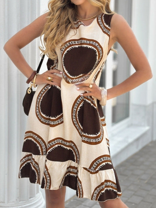 Damen lässiges Sommerkleid mit verspieltem Volant und buntem Mustermix
