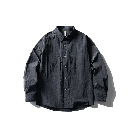 Herren Oversize Utility-Hemdjacke aus Ripstop mit Druckknopfblende und aufgesetzten Taschen Nord Taschen