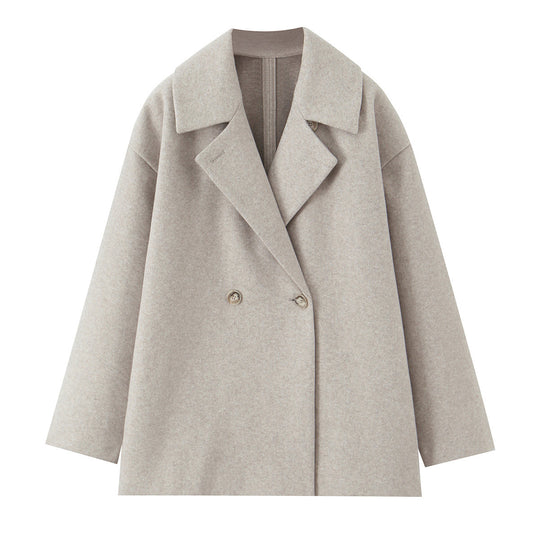 Damen Kurzgeschnittener Oversize Wollmix-Mantel mit weiter Schalkragen Nord Taschen