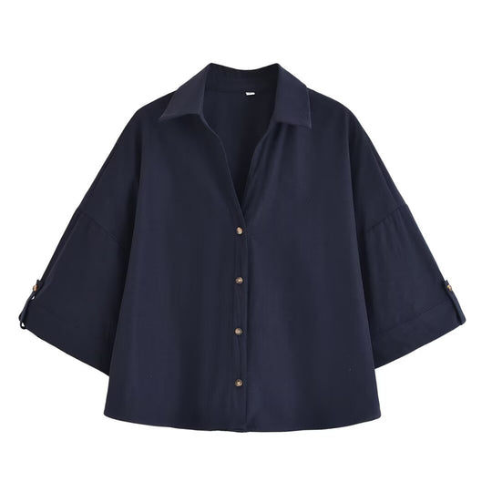 Damen Oversize-Hemdbluse mit dreiviertel-Ärmeln und Manschetten Nord Taschen
