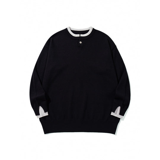 Unisex Oversize Feinstrickpullover mit Henley-Knopfleiste und Schlitzbündchen Nord Taschen