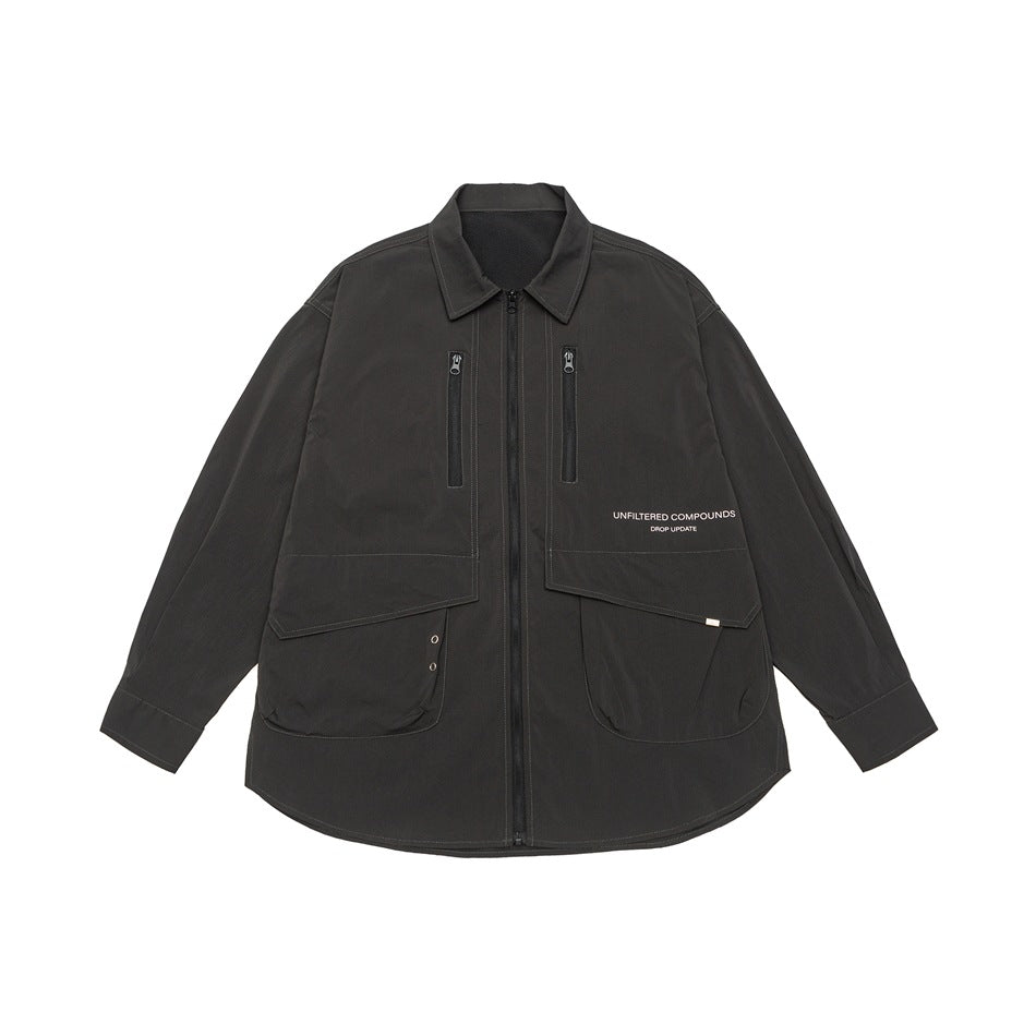 Unisex Technisches Overshirt-Jacke im Boxy-Cut mit Frontreißverschluss und Multifunktions-Taschen Nord Taschen