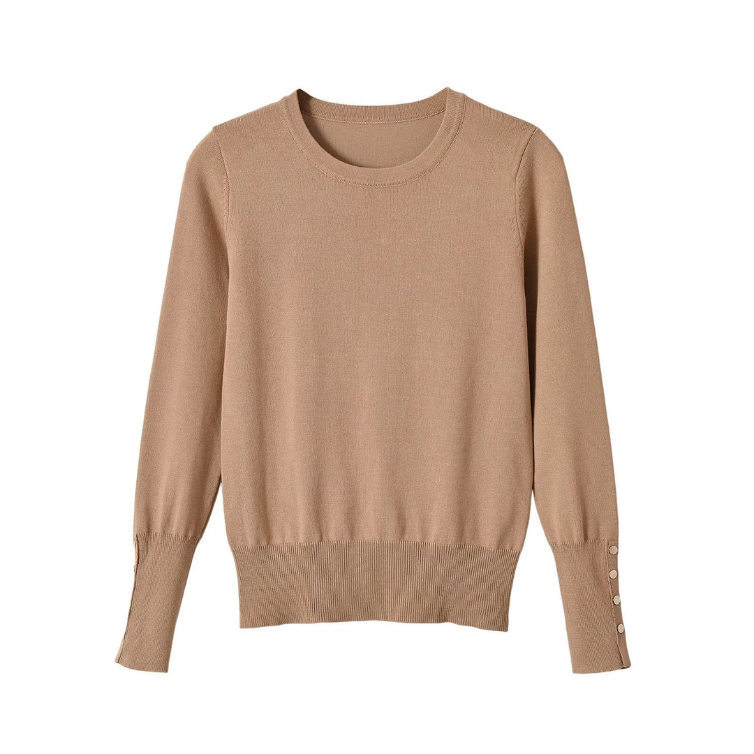 Damen Feinstrick-Pullover mit Streifenmuster, Rundhalsausschnitt und Zierknopfbesatz Nord Taschen
