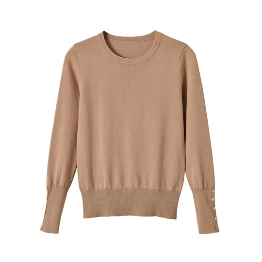 Damen Feinstrick-Pullover mit Streifenmuster, Rundhalsausschnitt und Zierknopfbesatz Nord Taschen