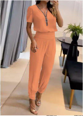 Damen Jumpsuit mit V-Ausschnitt und Gummizug