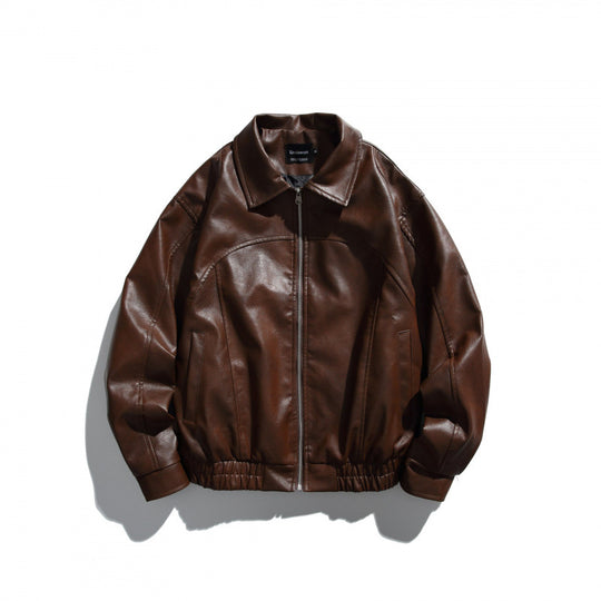 Herren Kurz geschnittene Boxy-Lederoptik Blousonjacke mit Hemdkragen, Frontreißverschluss und elastischem Saum Nord Taschen