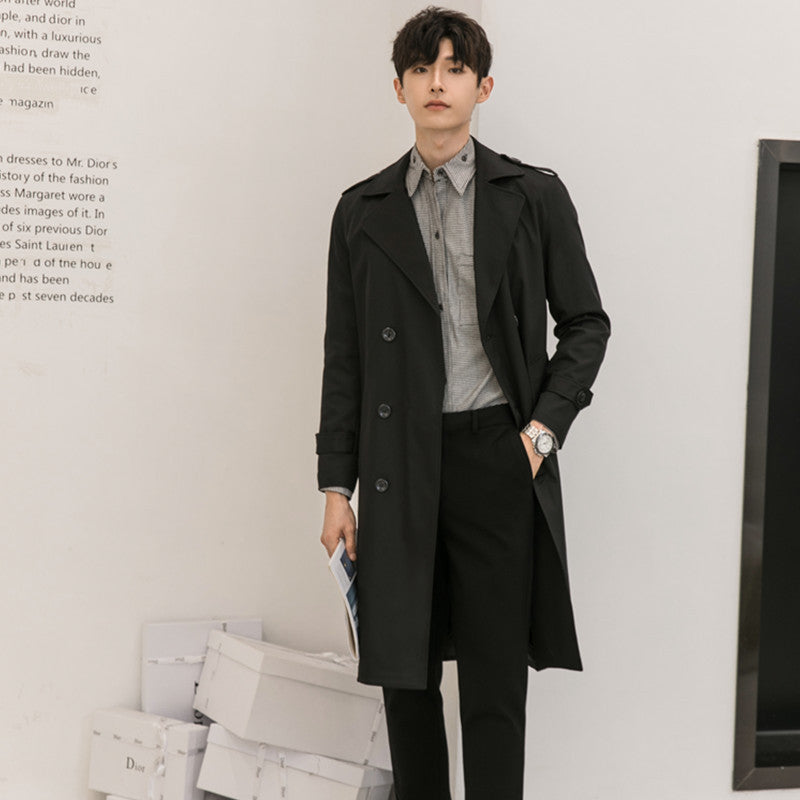 Herren Wasserabweisender Trenchcoat mit Doppelreihe, klassischem Revers und Taillengürtel Nord Taschen