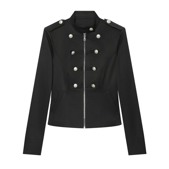 Damen Militärisch inspirierte Kurzjacke mit Reißverschluss und Zierknöpfen Nord Taschen