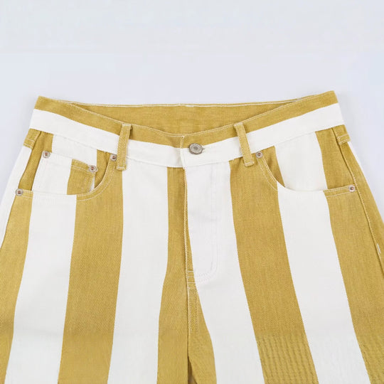 Damen Taillenhohe Culotte-Hose mit breiten Streifen und weitem Bein Nord Taschen