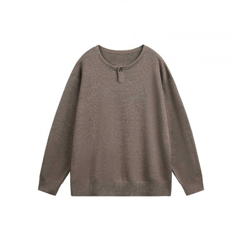 Unisex Oversize-Feinstrickpullover mit kurzem Henleyverschluss und strukturierter Mélange-Qualität Nord Taschen