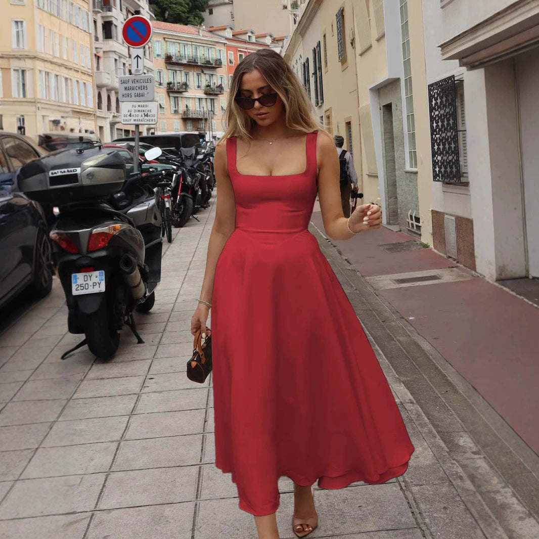 Damen Elegantes Maxikleid mit traumhaftem A-Linien Schnitt und schickem Quadrat-Ausschnitt
