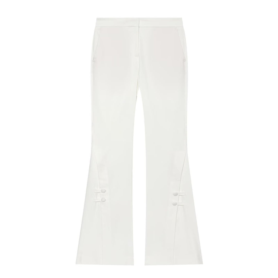 Damen High-Waist Schlaghose mit Zierknopfleiste und Eingrifftaschen Nord Taschen