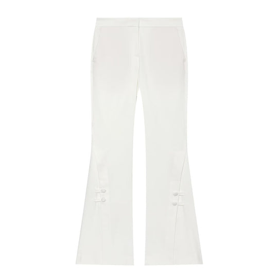 Damen High-Waist Schlaghose mit Zierknopfleiste und Eingrifftaschen Nord Taschen