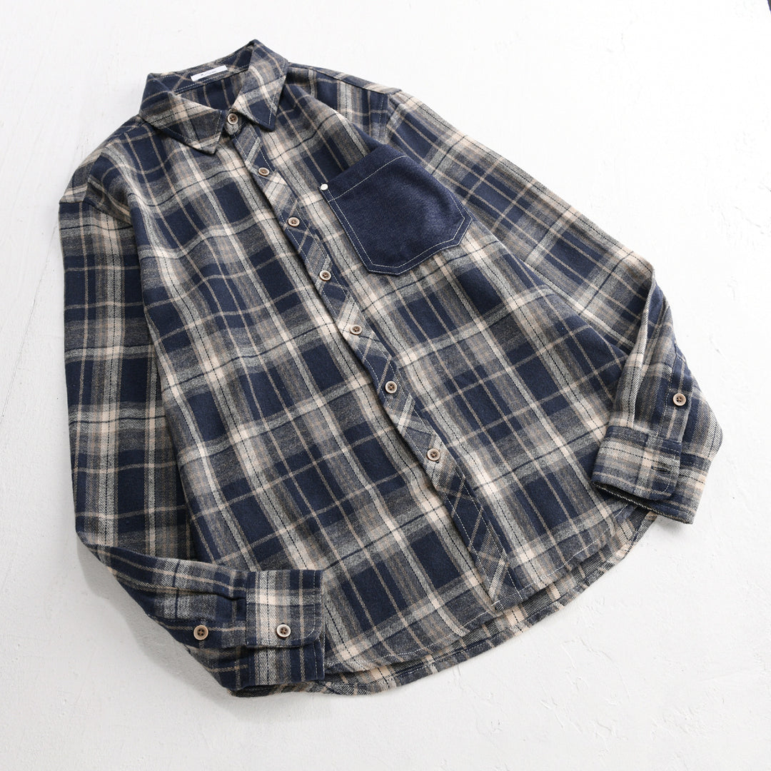 Herren kariertes Flanell-Overshirt im Relaxed-Fit mit kontrastierter Brusttasche Nord Taschen