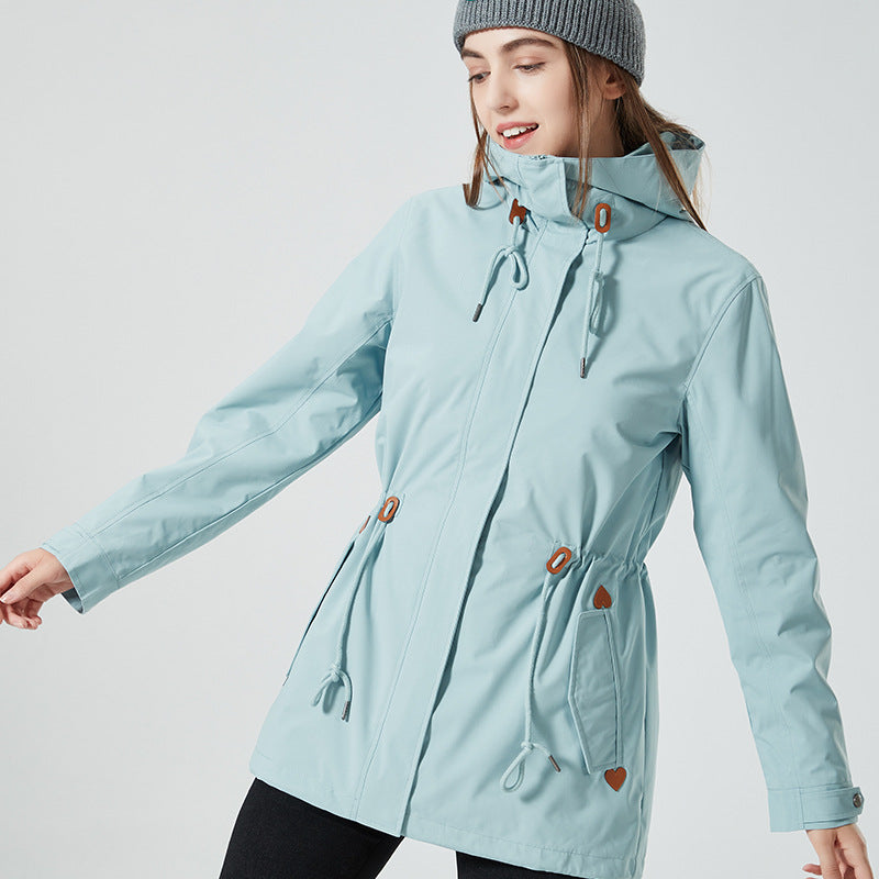 Damen Wasserabweisende taillierte Parka-Jacke mit Kapuze und Kordelzug Nord Taschen