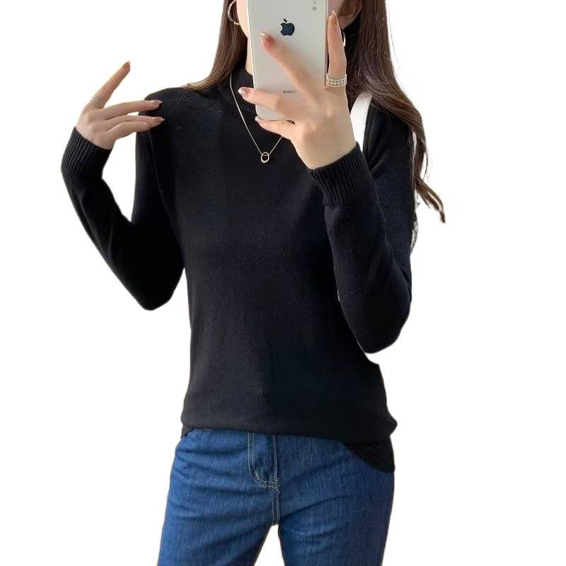 Damen Feiner Langarm-Feinstrickpullover mit schmalem Stehkragen und gerippten Bündchen Nord Taschen