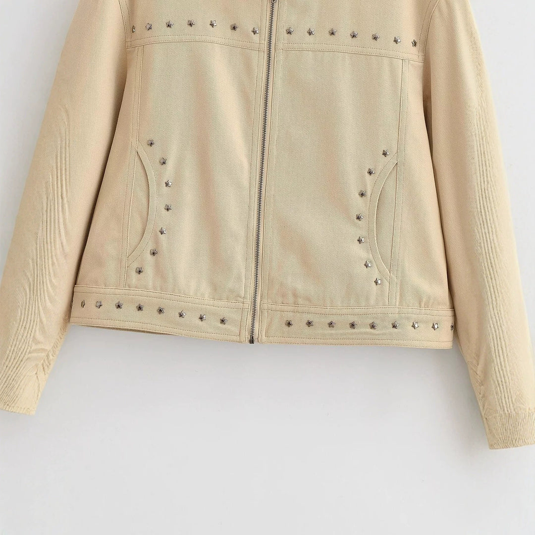 Damen Kurzjacke aus Kunstleder mit Nietenbesatz und Stehkragen Nord Taschen