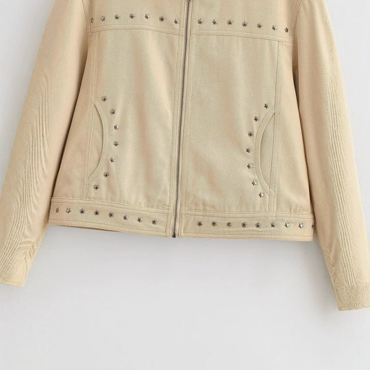 Damen Kurzjacke aus Kunstleder mit Nietenbesatz und Stehkragen Nord Taschen