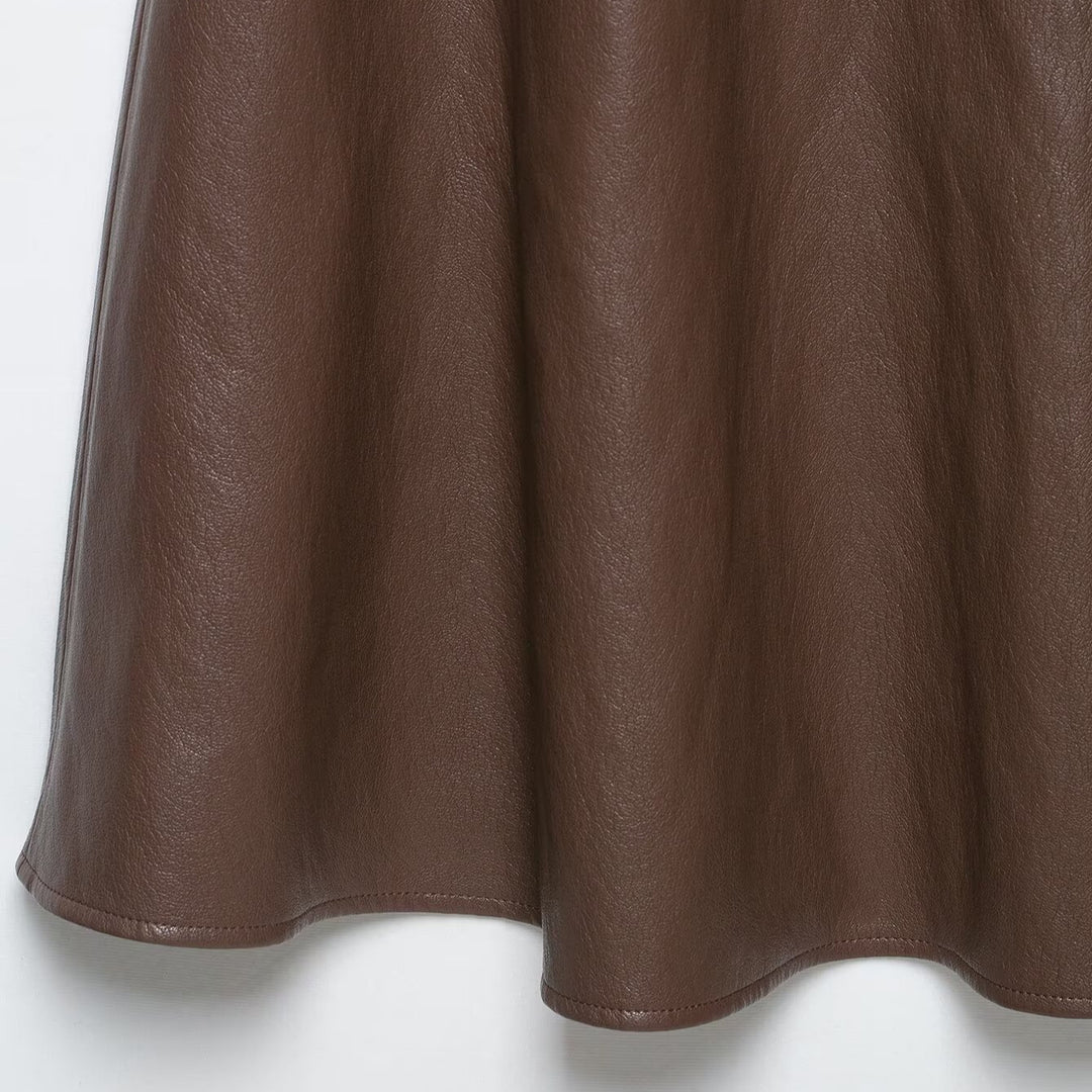Damen Hochtaillierter A-Linienrock aus Kunstleder mit ausgestellter Silhouette Nord Taschen