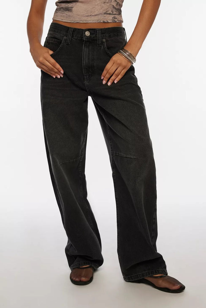 Damen hochgeschnittene weite Denimhose mit Kniepasse und extra weitem Bein Nord Taschen