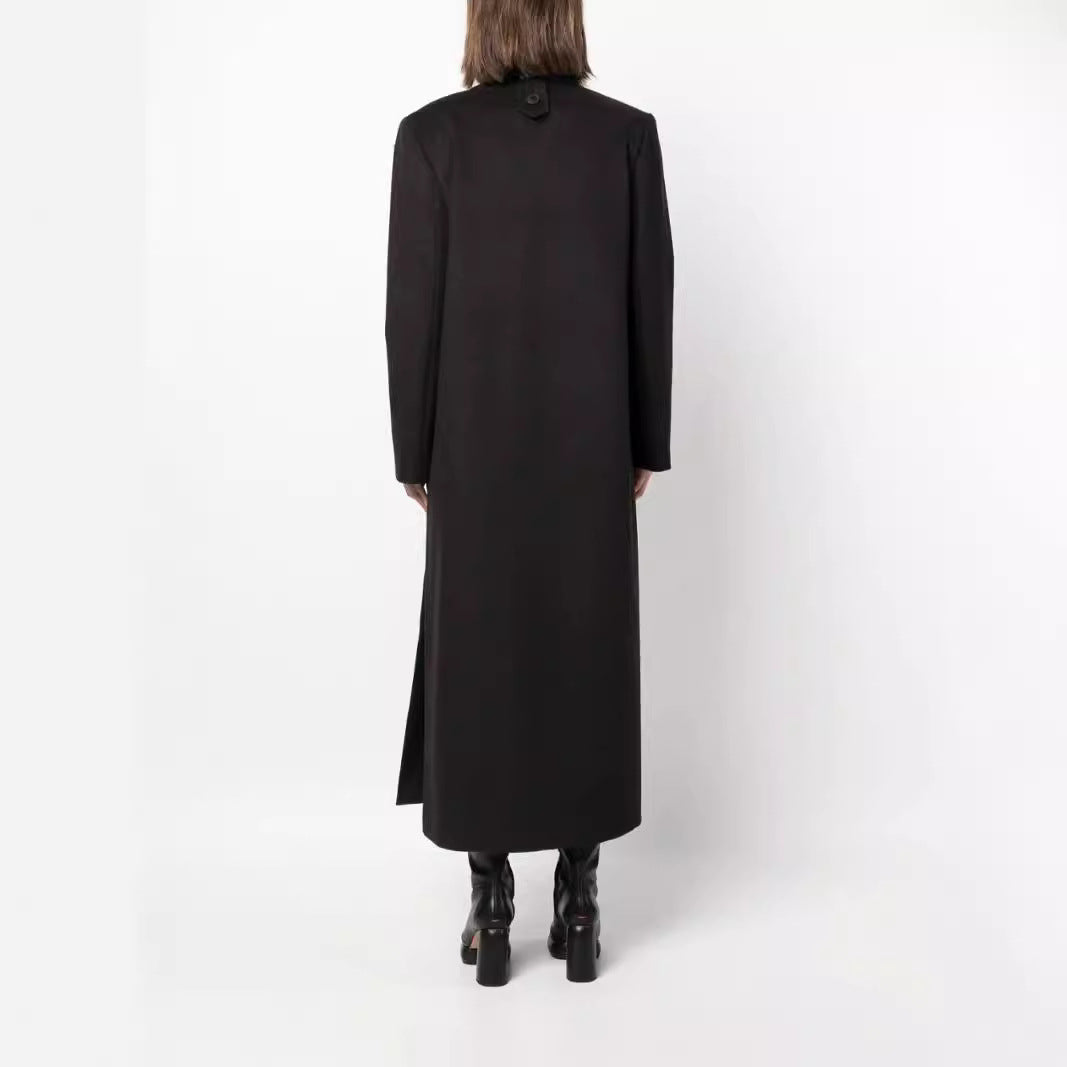Damen Maxilanger Doppelreihiger Wollmix-Longcoat mit strukturierten Schultern und Pattentaschen Nord Taschen