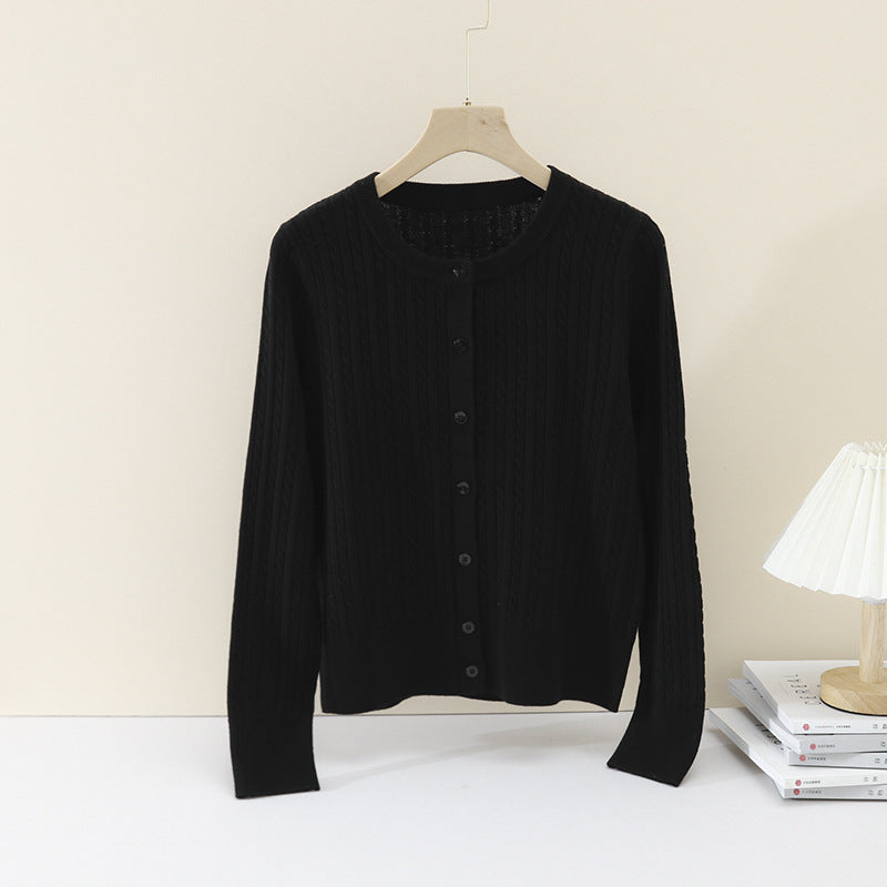 Damen Feiner Zopfmuster-Cardigan mit Rundhals und durchgehender Knopfleiste Nord Taschen