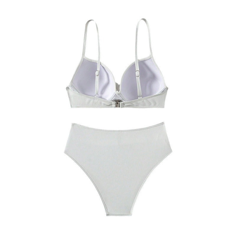 Damen Hoch geschnittenes Bikini-Set mit gefächertem Oberteil