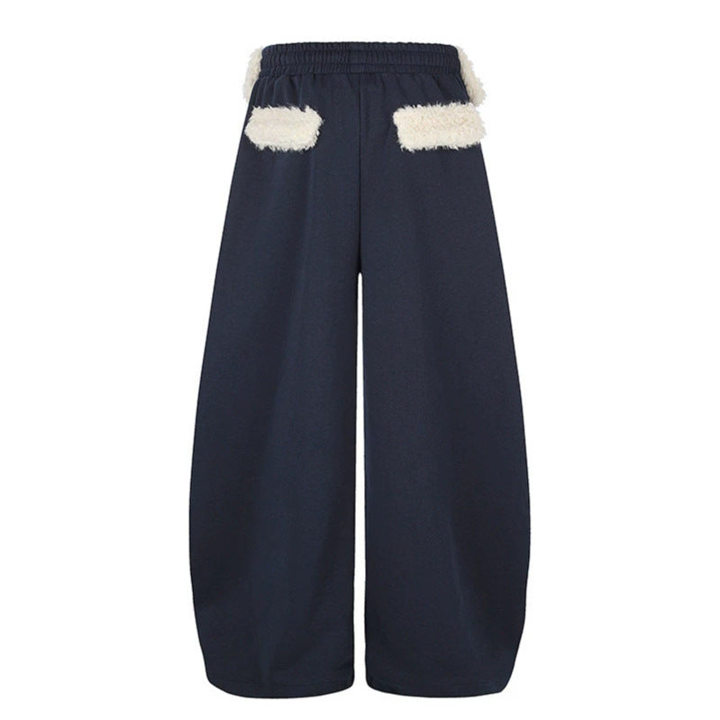 Damen Extraweite Palazzo-Jogginghose mit Teddybund, Kordelzug und Sternstickerei Nord Taschen