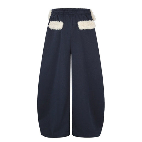 Damen Extraweite Palazzo-Jogginghose mit Teddybund, Kordelzug und Sternstickerei Nord Taschen