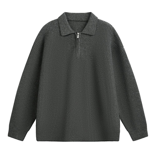 Unisex Boxy-Rippenpullover mit Polokragen und kurzem Metall-Halbzip Nord Taschen