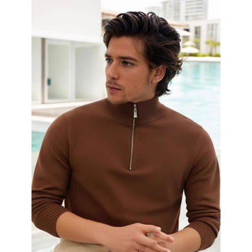 Herren Feinstrick-Halbzip-Pullover mit Stehkragen und Rippbündchen Nord Taschen