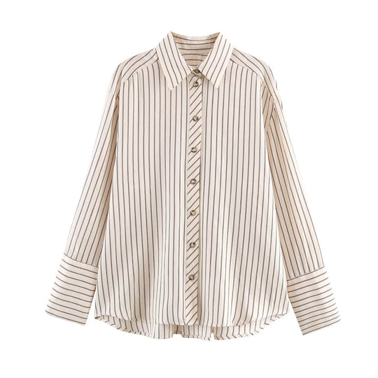 Damen Oversize-Hemdbluse mit Streifenmuster, verlängerten Manschetten und verdeckter Knopfleiste Nord Taschen