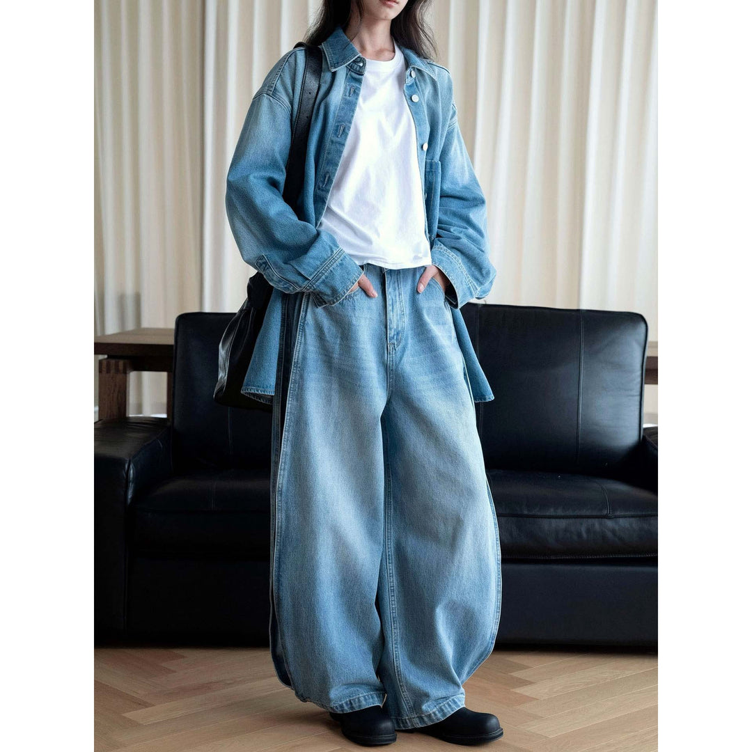Damen Weite Jeanshose mit hohem Bund, tiefem Schritt und weitem Bein Nord Taschen