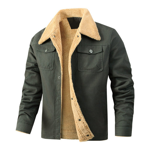 Herren Lässige Sherpa-gefütterte Canvas-Truckerjacke mit Hemdkragen Nord Taschen