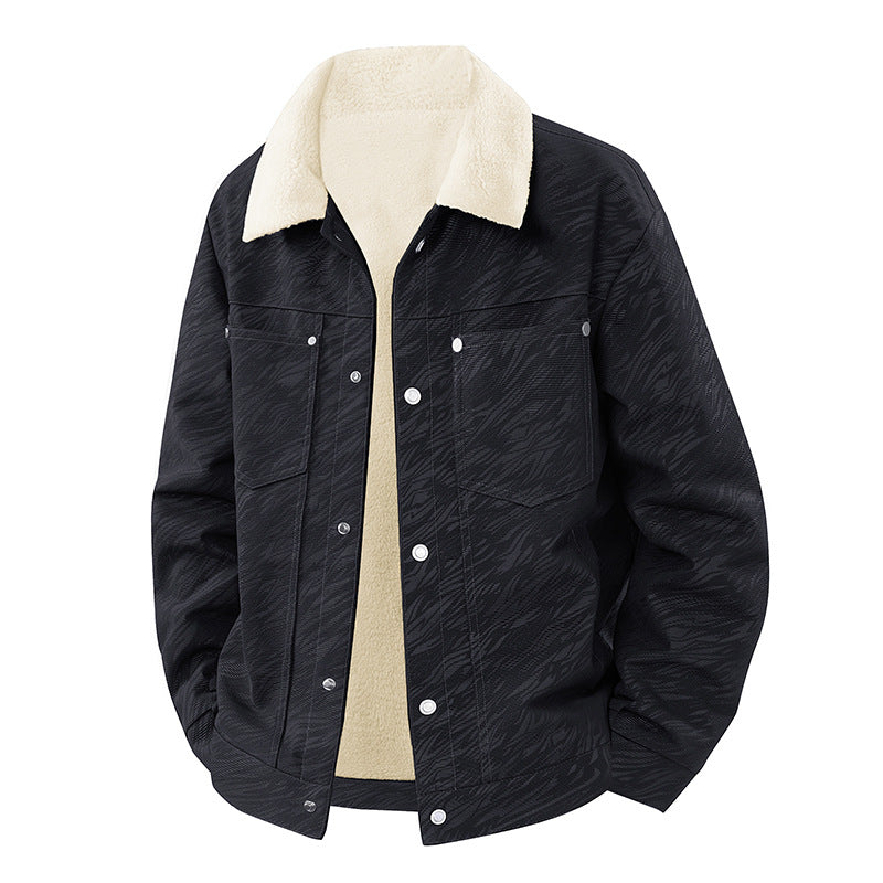 Herren Lässige Sherpa-gefütterte Truckerjacke mit Kunstfellkragen Nord Taschen