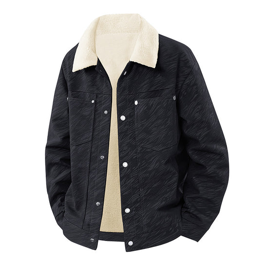 Herren Lässige Sherpa-gefütterte Truckerjacke mit Kunstfellkragen Nord Taschen