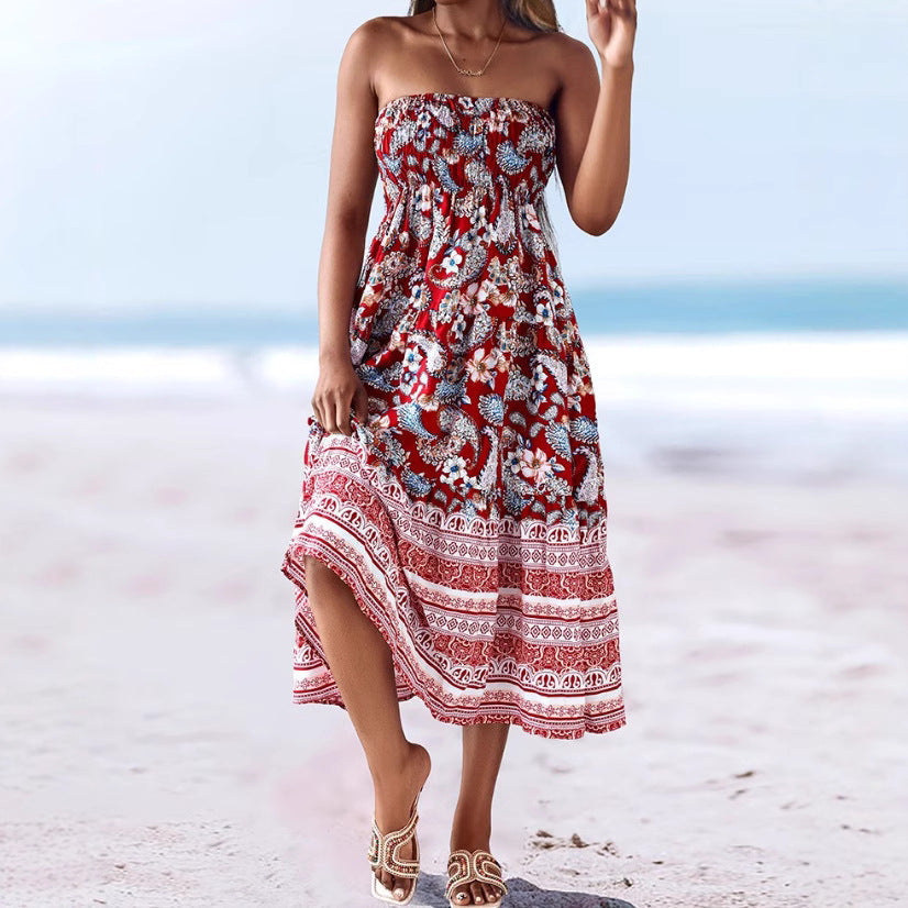 Damen Sommerlicher Maxirock mit floralen Mustern und voluminösem Saum Nord Taschen