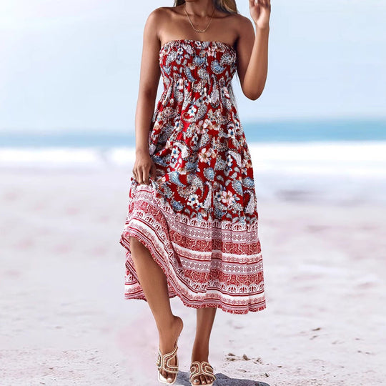 Damen Sommerlicher Maxirock mit floralen Mustern und voluminösem Saum Nord Taschen