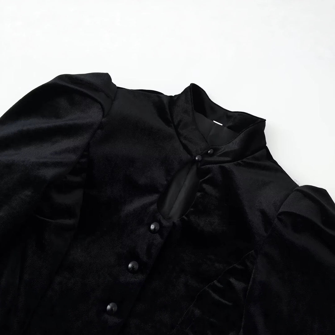 Damen Satinbluse mit Stehkragen, Puffärmeln und Peplum-Details Nord Taschen