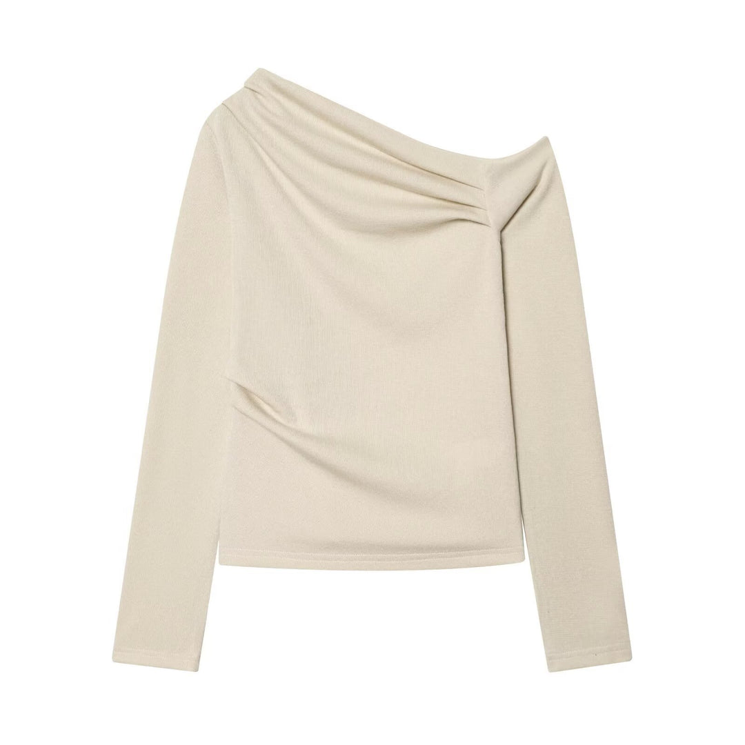Damen Schulterfreier Feinstrick-Longsleeve mit drapiertem Wasserfallkragen Nord Taschen