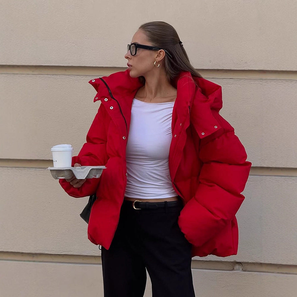 Damen Kurz geschnittene Stepp-Winterjacke mit hoher Kragenkapuze und wattierter Thermofütterung Nord Taschen