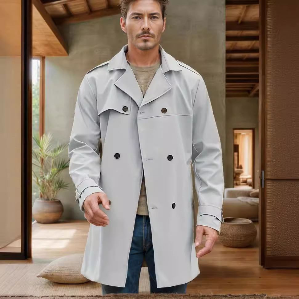 Herren Leichter Doppelreihiger Trenchcoat mit Wasserabweisender Beschichtung Nord Taschen