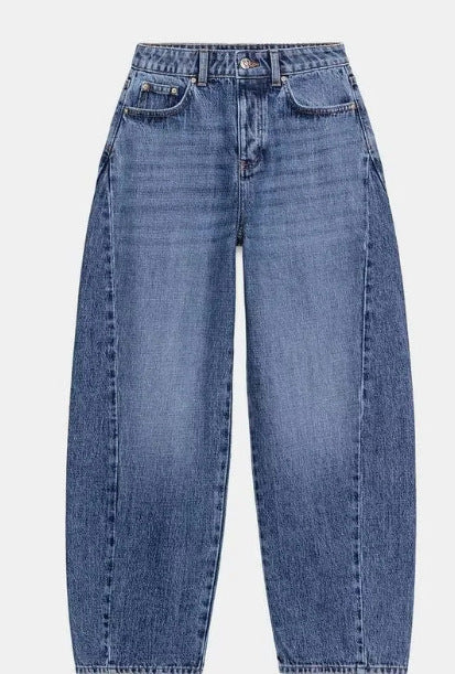 Damen High‑Waist Relaxed‑Fit Mom‑Jeans mit weitem Bein und 5‑Pocket Nord Taschen